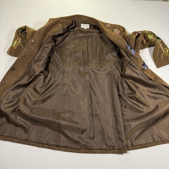 Vintage art blazer floral bird embroidered jacket NEWPORT NEWS 14w brown long - Picture 12 of 15